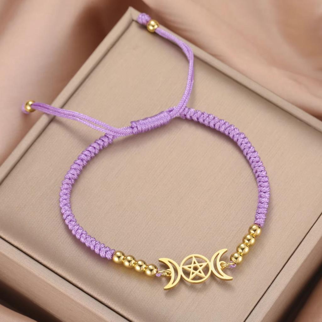 Náramek Tři měsíční bohyně pro ženy Muže Nastavitelná šňůrka Hekaté Spirální amulet Pohanská šperky Čarodějnice Luna Pentagram Přívěsek
