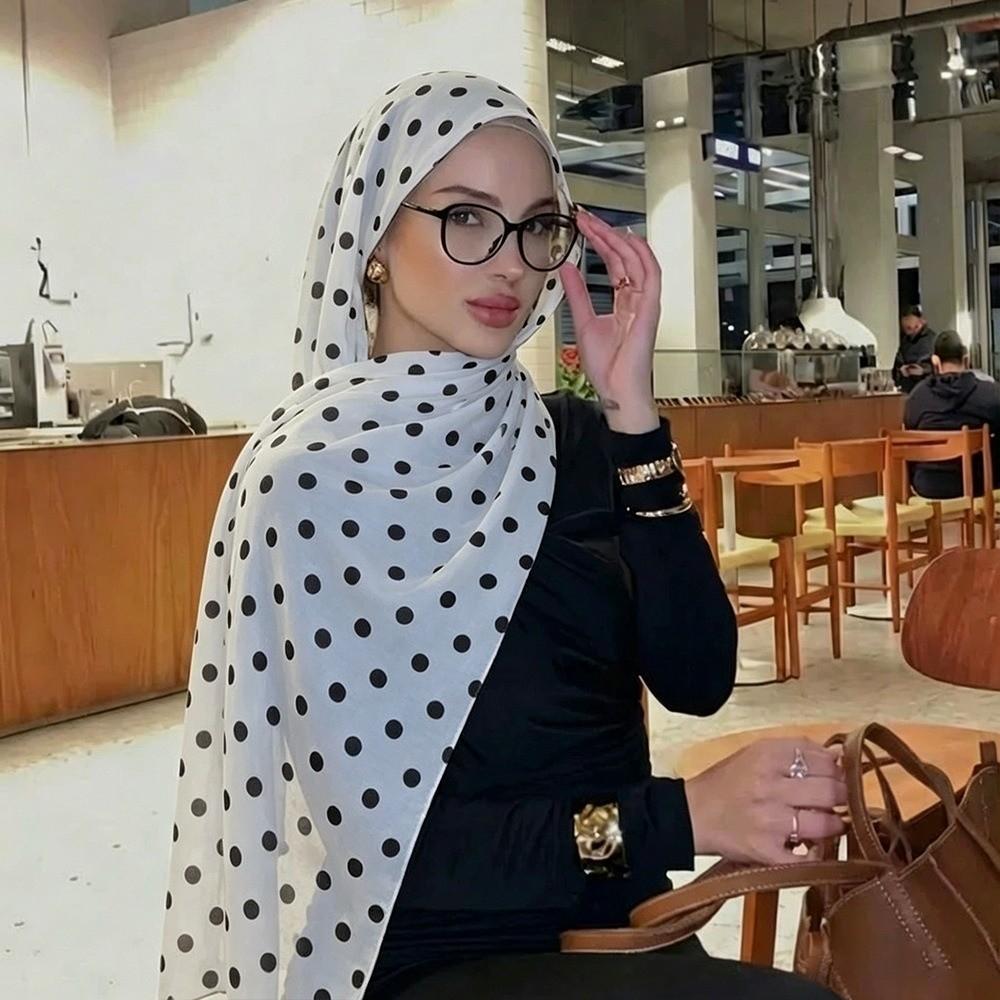 Baumwoll-Hijab-Schal Sonnenschutz Dünner Großer Schal Atmungsaktives Punktmuster Kopftuch Damen