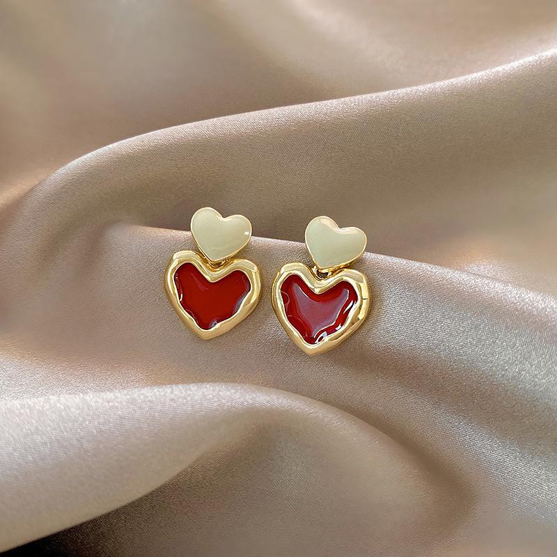 Red Heart Drop Earrings for Woman Korean Trendy Unusual Statement Earrings Party Girls Wedding Jewelry Accessories