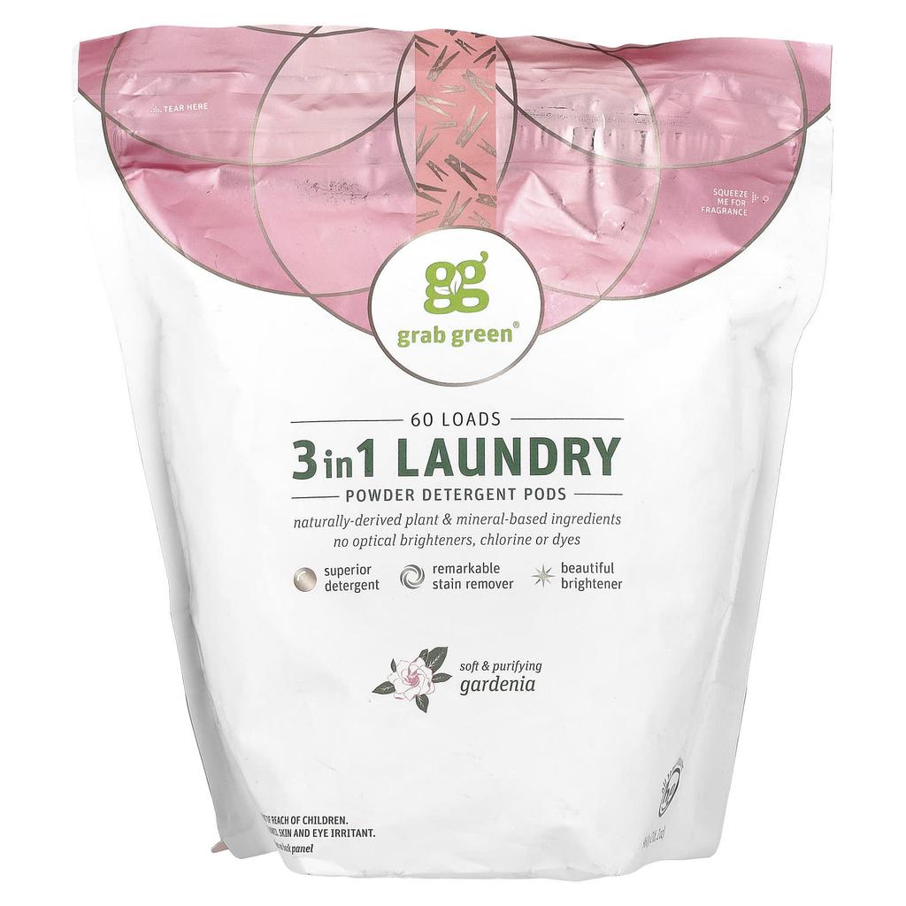 3-In-1 Powder Detergent Pod, Gardenia Flavor, 60 Loads, 960G (2Lbs 2Oz)