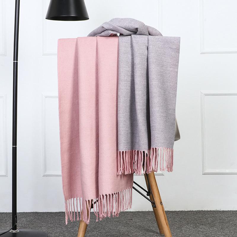 Double-Sided Women's Wool and Cashmere Scarf - Warm, Thickened Shawl for Autumn/Winter
