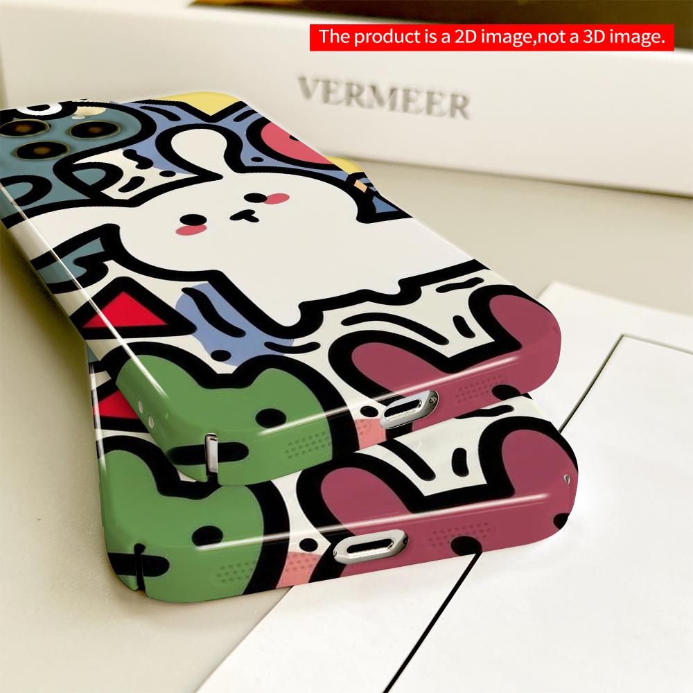 Cute Bunny & Colorful Shapes Phone Case All Inclusive Film Hard Phone Case, Compatible with iPhone 18 Pro Max 17 16 15 14 13 12 11