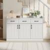 Aparador 120*35*80cm, Mueble para Sala de Estar/Entrada, 3 Cajones, 3 Puertas, Tiradores, Estantes Ajustables, Capacidad de Carga 60kg, Diseño Rayado, Blanco