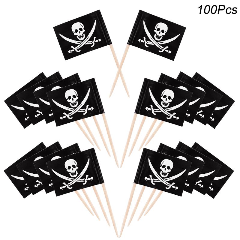 Pirate Flag Toothpicks Cupcake Topper For Kids Boys Pirate Theme Birthday Party Cake Decoraiton Halloween Cocktail Pick Supplies