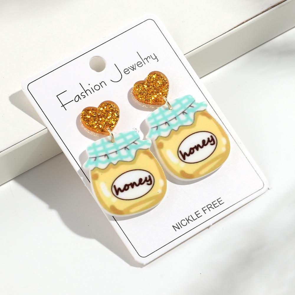 Creative Bee Honey Pot Acrylic Print Drop Earrings for Women Cute Yellow Honeycomb Earring New Trendy Jewelry Birthday Gifts