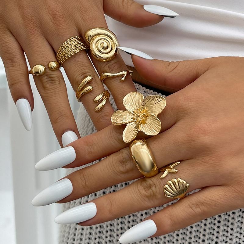 Anillo Vintage de Diseño Suave de Concha de Flor Juego de Anillos Moda Elegante Bohemio Estrella de Mar Anillo Personalizado Fiesta Vacaciones Uso Diario Joyería