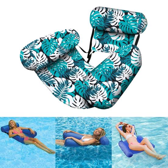 Inflatable Pool Floats for Adult Heavy Duty Pool Lounge Chairs Tropical Plants Pattern Water Floating Hammock for Summer Pool Beach Lake