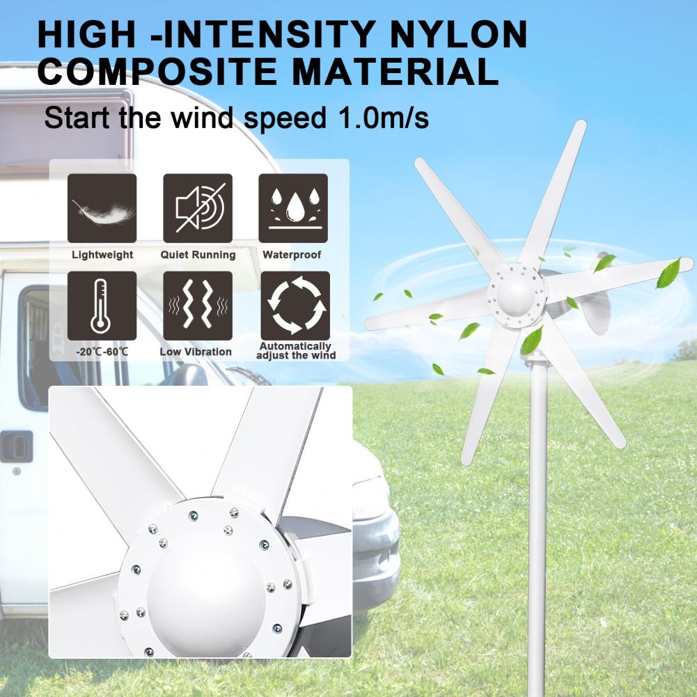 800W 12V/24V Home Wind Turbines Generator, 6-Blade Fan Wind Turbine, Electromagnetic Electricity Wind Power Generator