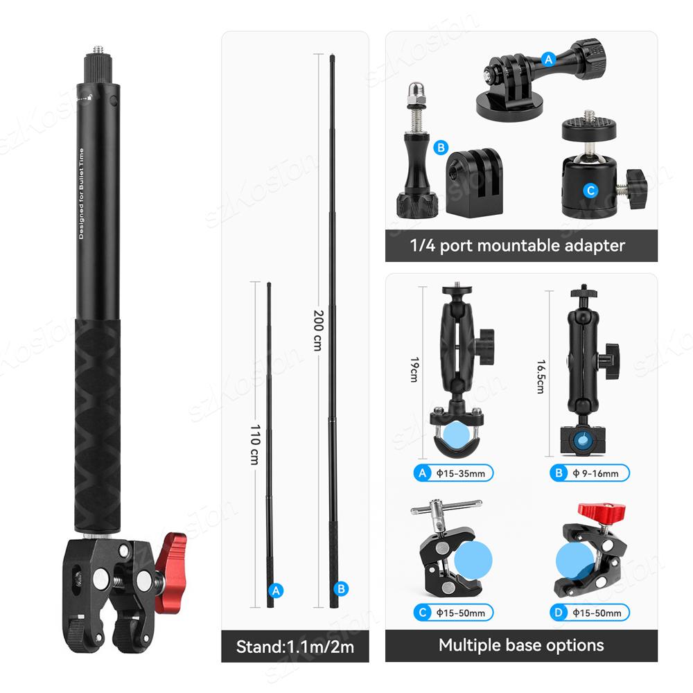 Motorradhalterung für Insta360 X3 X4 Actionkamera Lenkerhalterung für GoPro 12 DJI Insta360 X5 Unsichtbarer Selfie-Stick Kamerazubehör