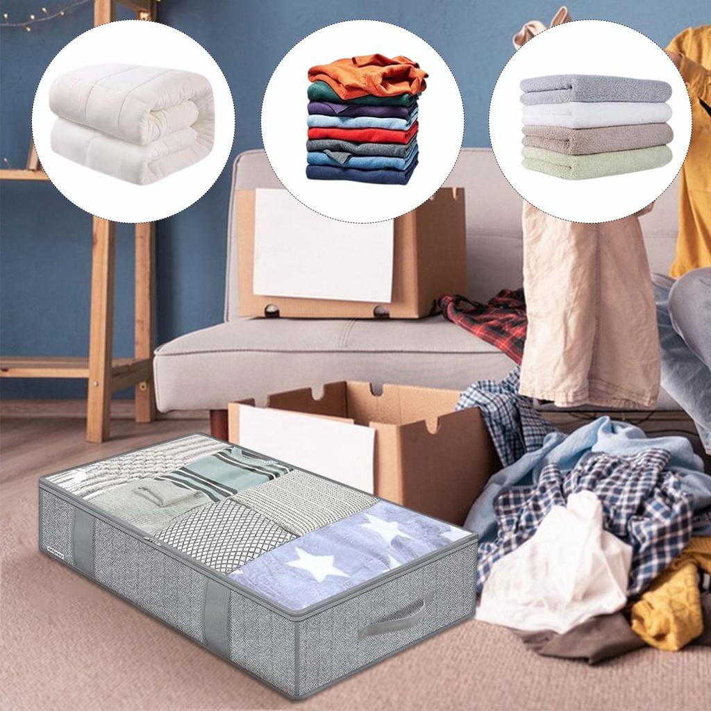2Pcs Under Bed Storage Bag Foldable Clothes Quilt Blankets Organizer Closet Storage Containers For Bedding Clothes Toy