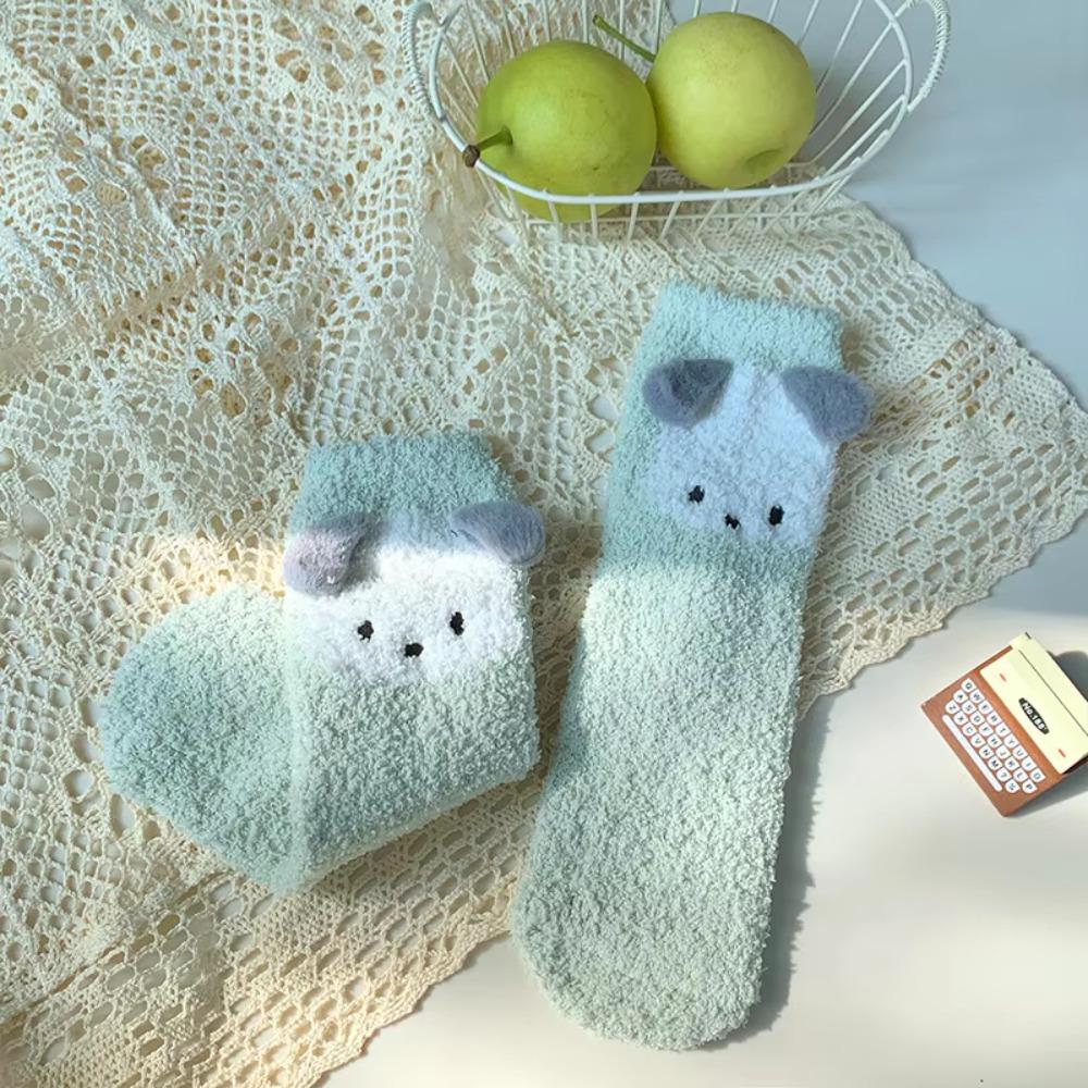 Cartoon Socks for Women Cute 3d Dog Ear Pattern Female Warm Funny Socks Animal Coral Fleece Cotton Floor Mop Autumn Winter Socks