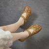 2026 Summer New Roman Style Hollow Out Sandals Women Genuine Leather Velcro Strap Flat Mules Comfortable Casual Shoes