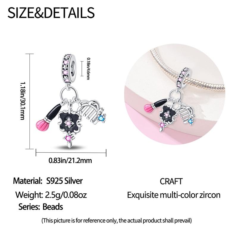 Beauty Series Copper Metal Brush&Mirror&Comb Three Piece Set Dangle Charm Bead Component Designed For Do It Yourself Bracelet High Quality Fine