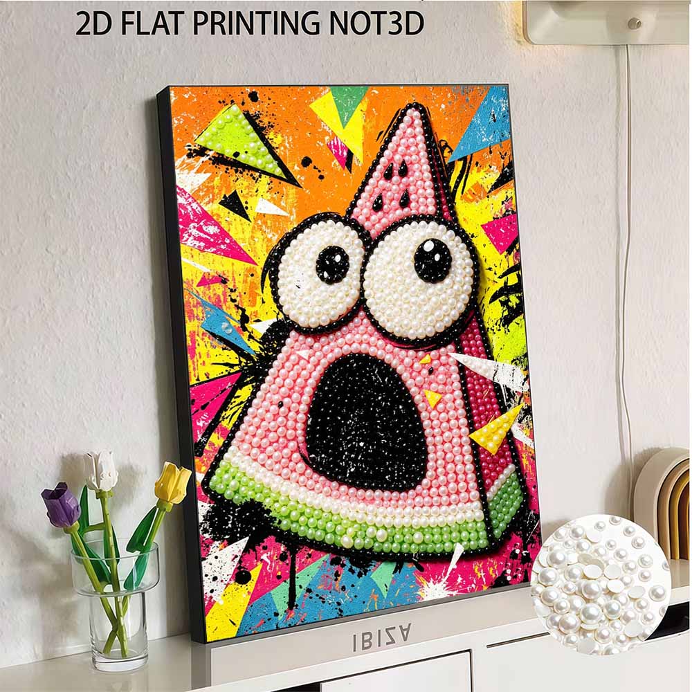 Pearl Painting DIY Kit Vibrant Watermelon Character Design Frameless Shiny Bead Canvas Creative Craft for Home Wall Decor Art Supply