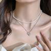 Elegant Double-Layer Pearl Bow Knot Necklace - Chic & Stylish Statement Clavicle Chain