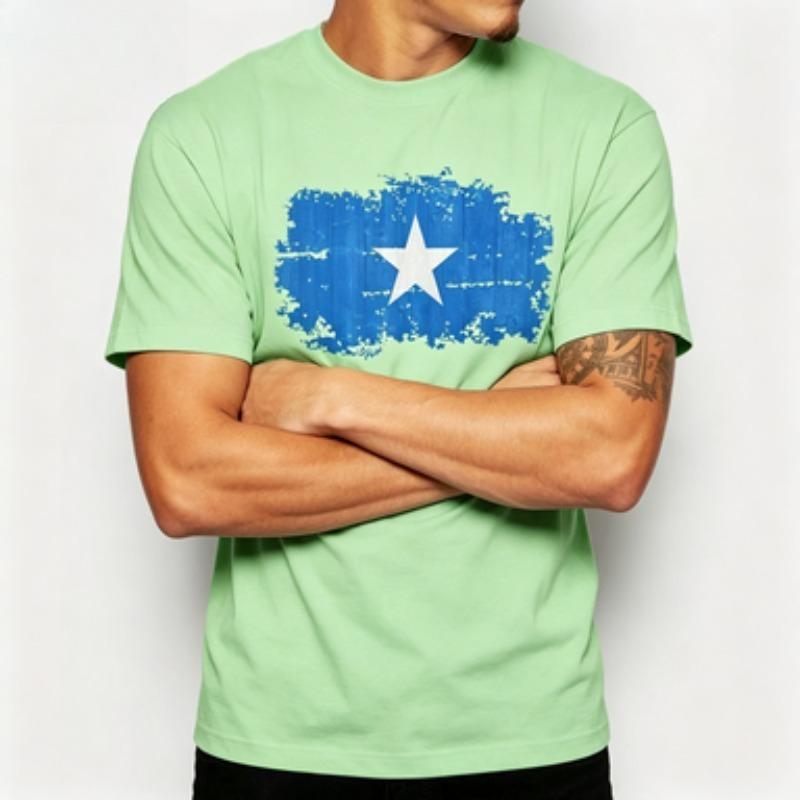 Weiches Baumwoll-Unisex-T-Shirt mit verwaschenem Somalia-Flaggen-Aufdruck Patriotische Kunst Druck Liebhaber Nationalstolz Lässiges Alltags-Outfit Oberteile