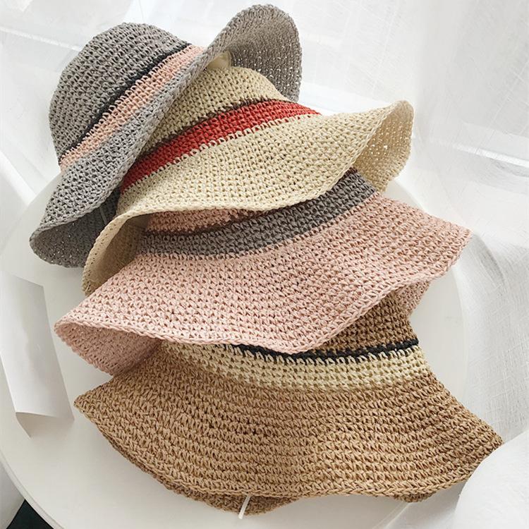 Bucket Hat Flower Versatile Summer Hat Women Beach Outing Shading Sun Protection Straw Hat Woven Material
