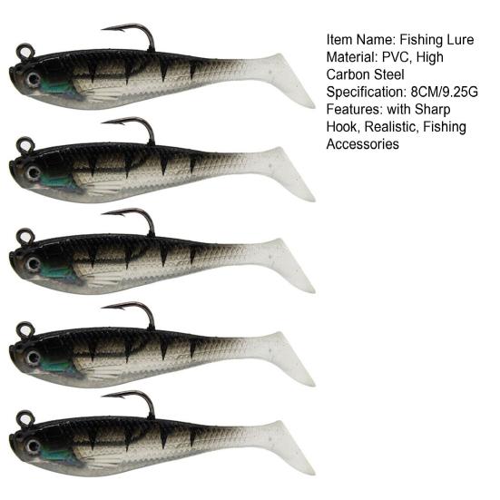 1/3/5 szt. 8 cm/9,25 g Miękka Przynęta Wędkarska z Haczykiem Świecąca w Ciemności PVC Bioniczna Sztuczna Przynęta Pływająca Akcesoria Wędkarskie na Pstrąga i Okonia do Wody Słodkiej i Słonej