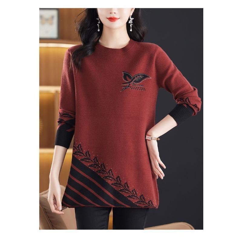 New Autumn Winter Mother's Clothing Fashionable Knitted Sweater Mid-length Outer Wear Loose Versatile Bottoming Shirt for Women