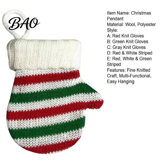 Tableware Sleeve Mini Knitted Christmas Mitten Ornaments, Xmas Glove Hanging Decor, Festive Flatware Kitchen Utensil Storage Holders, Knit Pendants