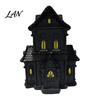 Illuminated Gothic House Ornament Lighted Halloween Village Statue with LED Light, Cabinet Black Spooky Figurine for Tabletop Holiday Home Decor