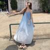 Blue gradual change suspender dress women's summer new seaside lazy holiday wind loose and thin skirt
