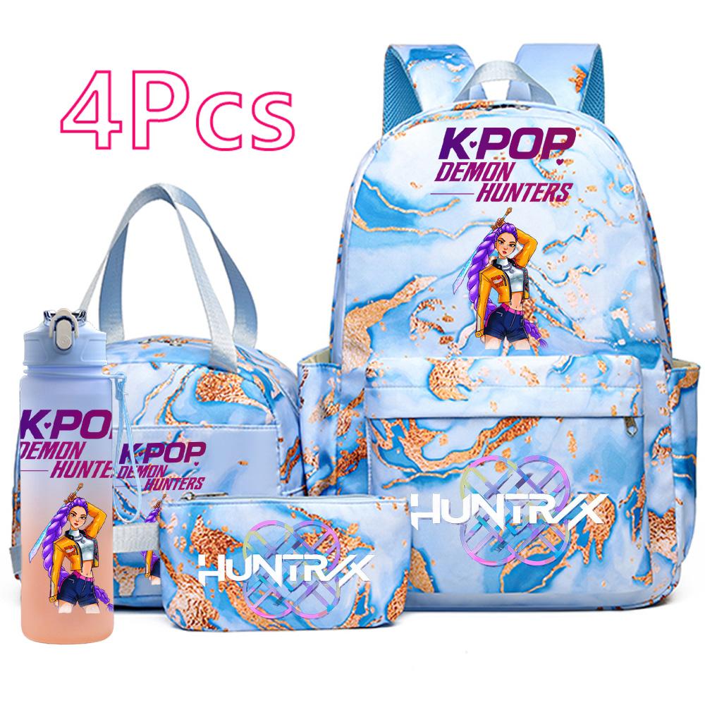 4Pcs/set New K-Pop Printed Backpack Handbag Pencil Case with 750Ml Water Bottler for Teenager Boy Girl Schoolbag Large Capacity Bookbag Mochila