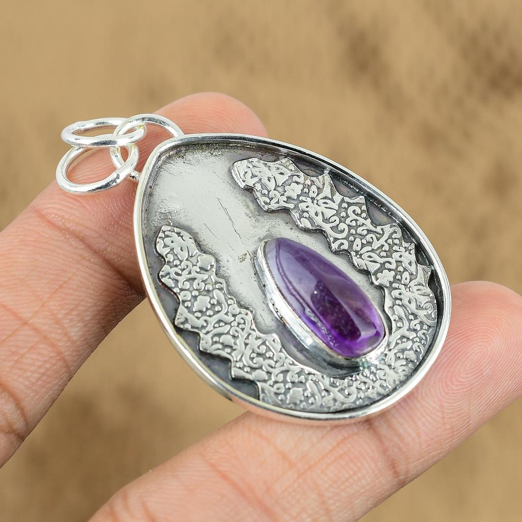Natural Star Amethyst Gemstone Pendant 925 Sterling Silver Indian Jewelry