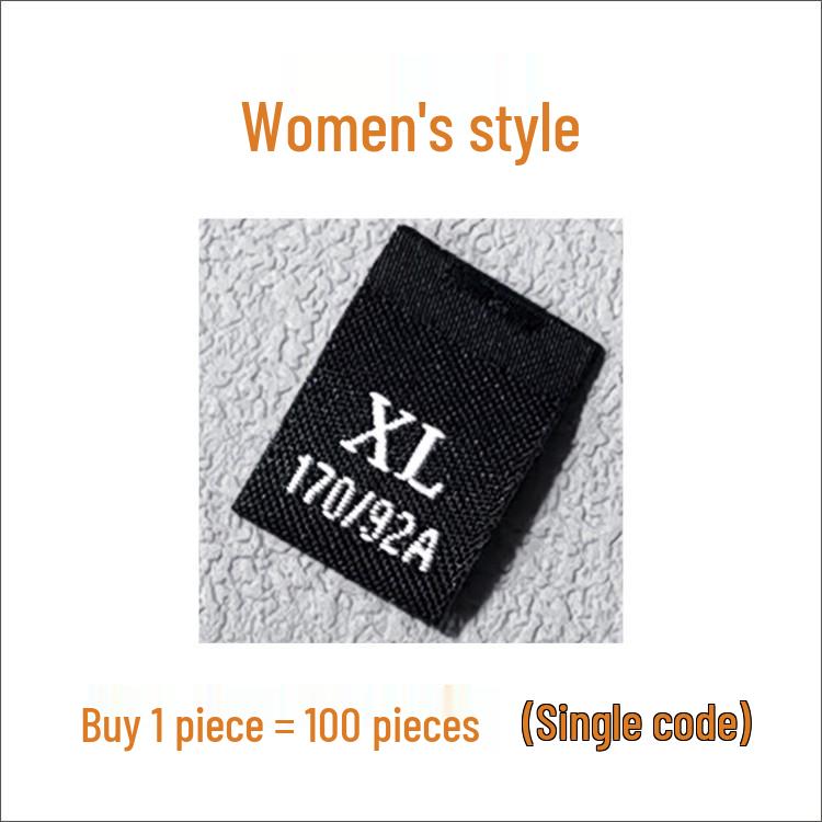 In-Stock Men's & Women's Woven Size Labels: Custom Black & White Trendy International Brand.