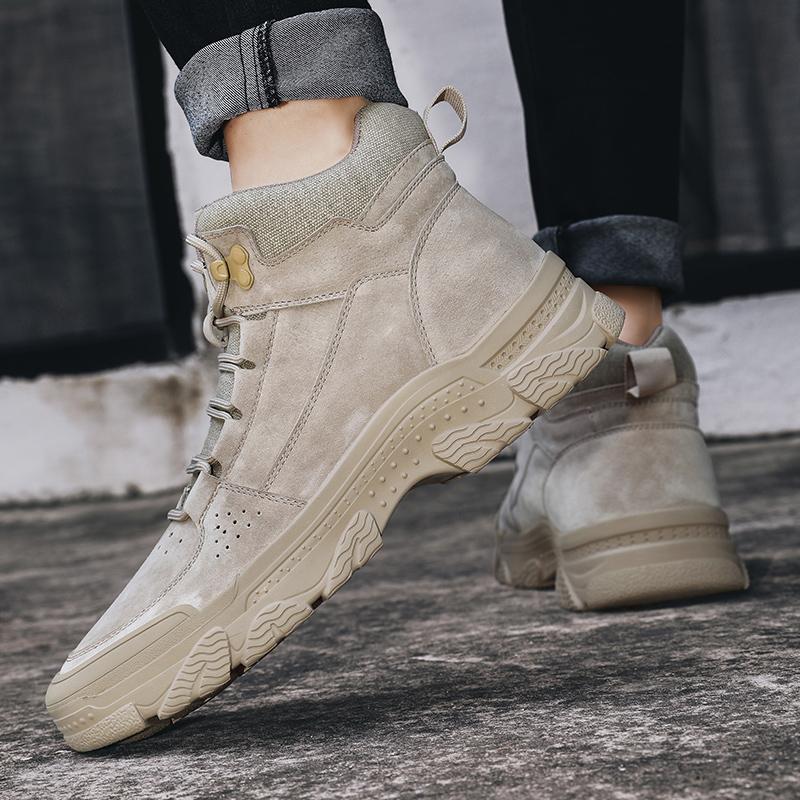 Boots Versatile Leisure Walk Botas Suede Leather Ankle Boots For Men Hand High-Top Hiking Shoes Outdoor Non-Slip Male Motocross