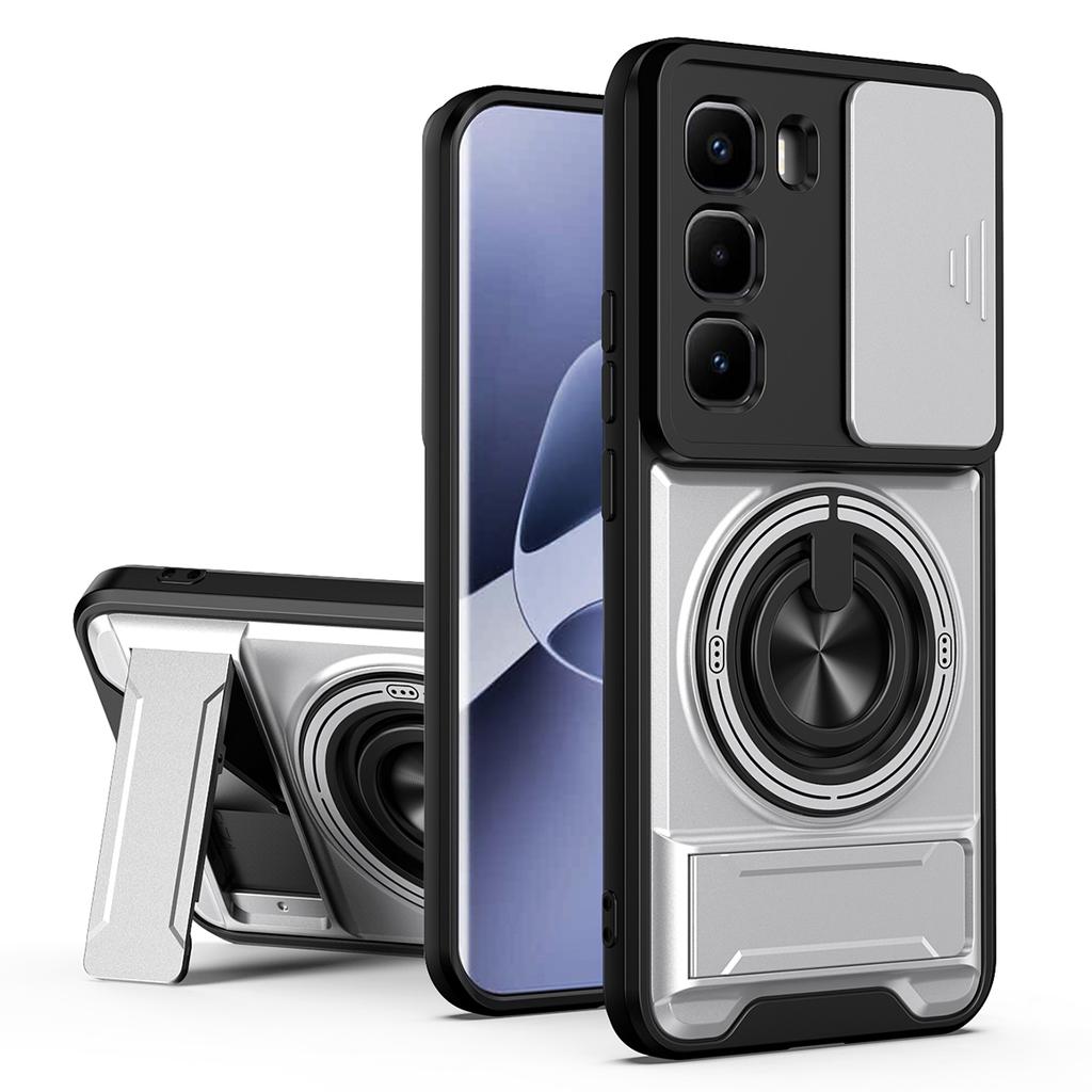 For Infinix Hot 60 Pro+ 4G Magnetic Case Ring Holder Foldable Kickstand TPU PC Phone Cover with Camera Lens Slider