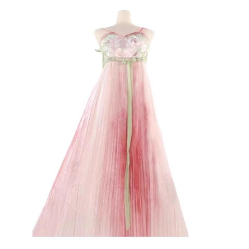 Traditional Chinese Tang Dynasty Style Hanfu Dress With Embroidered Floral Gradient Pink Skirt Wide Sleeves