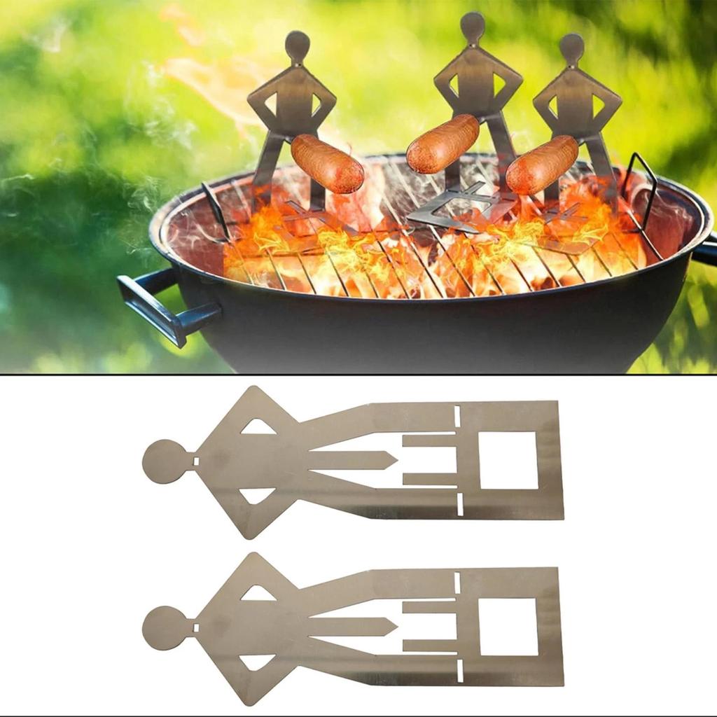 Stainless Steel Human Shape Sausage Grill Rack Skewer Holder for Outdoor Barbecue Cooking and Grilling Tools Accessories