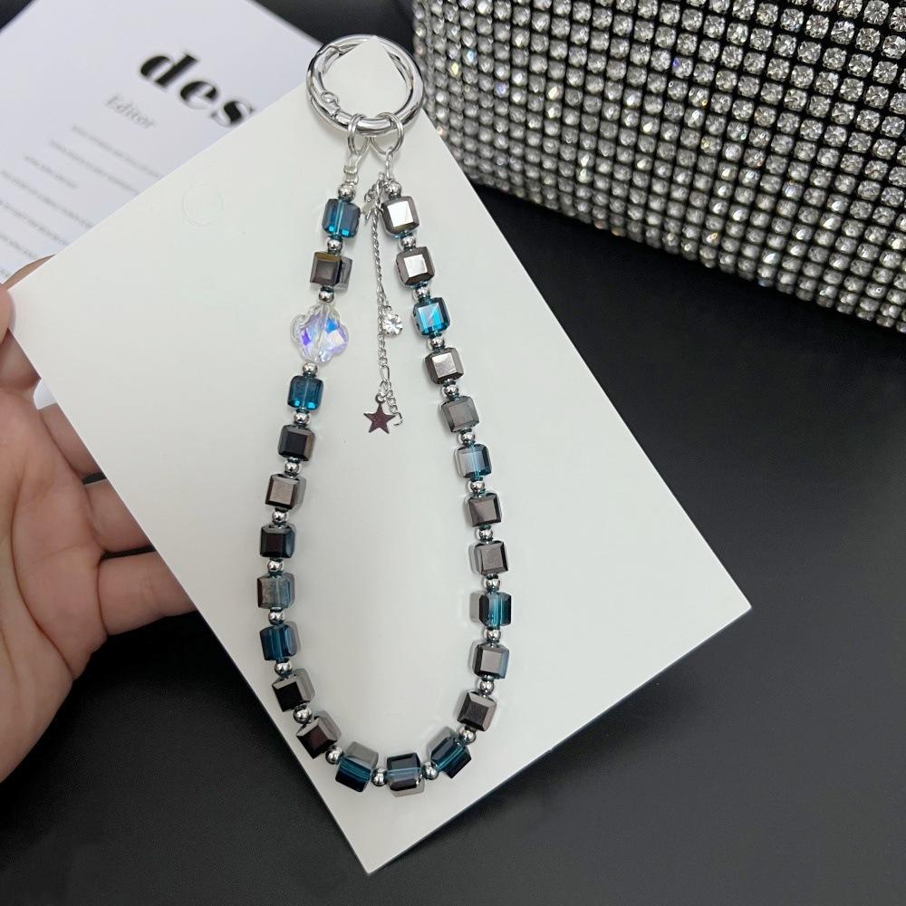 Luksusowy Błyszczący Kryształowy Frędzel Gwiazda Przezroczyste Koraliki Łańcuszek Ręczny Krótka Smycz na Nadgarstek Z Klipsem Etui na Telefon Komórkowy Breloczek Łańcuszek