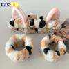 3pcs/set Cute Cat Ear Leopard Print Plush Headband For Women Girls Spa Washing Face and Makeup Headband Elastic Wrist Strap