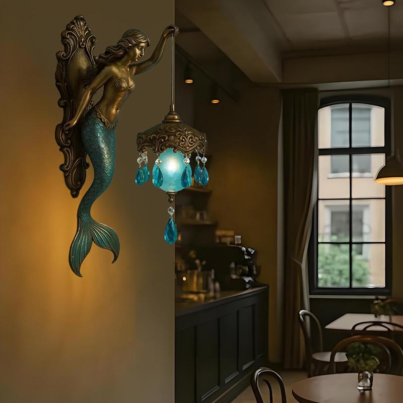 Mermaid Wall Lamp,Vintage Base Design Night Light, Vintage Style Bedroom Hotel Restaurant Decorative Wall Lamp
