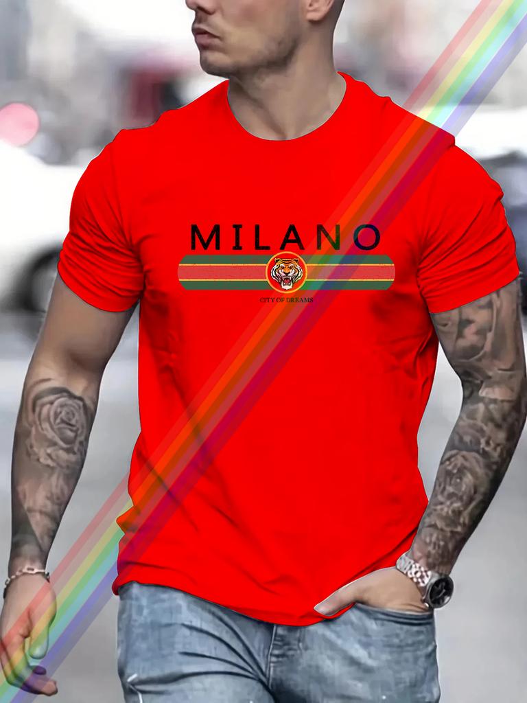 MILANO Print Men's Summer Vintage Casual Pure Cotton Oversized T-shirt Streetwear  Casual Fashion Style Clothing