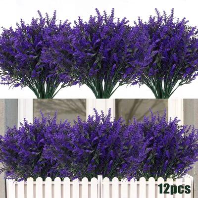 Artificial Lavender, Artificial Lavender Flower Wheat Ear Flower, Uv-Resistant Indoor And Outdoor Hanging Decorative Fake Flower