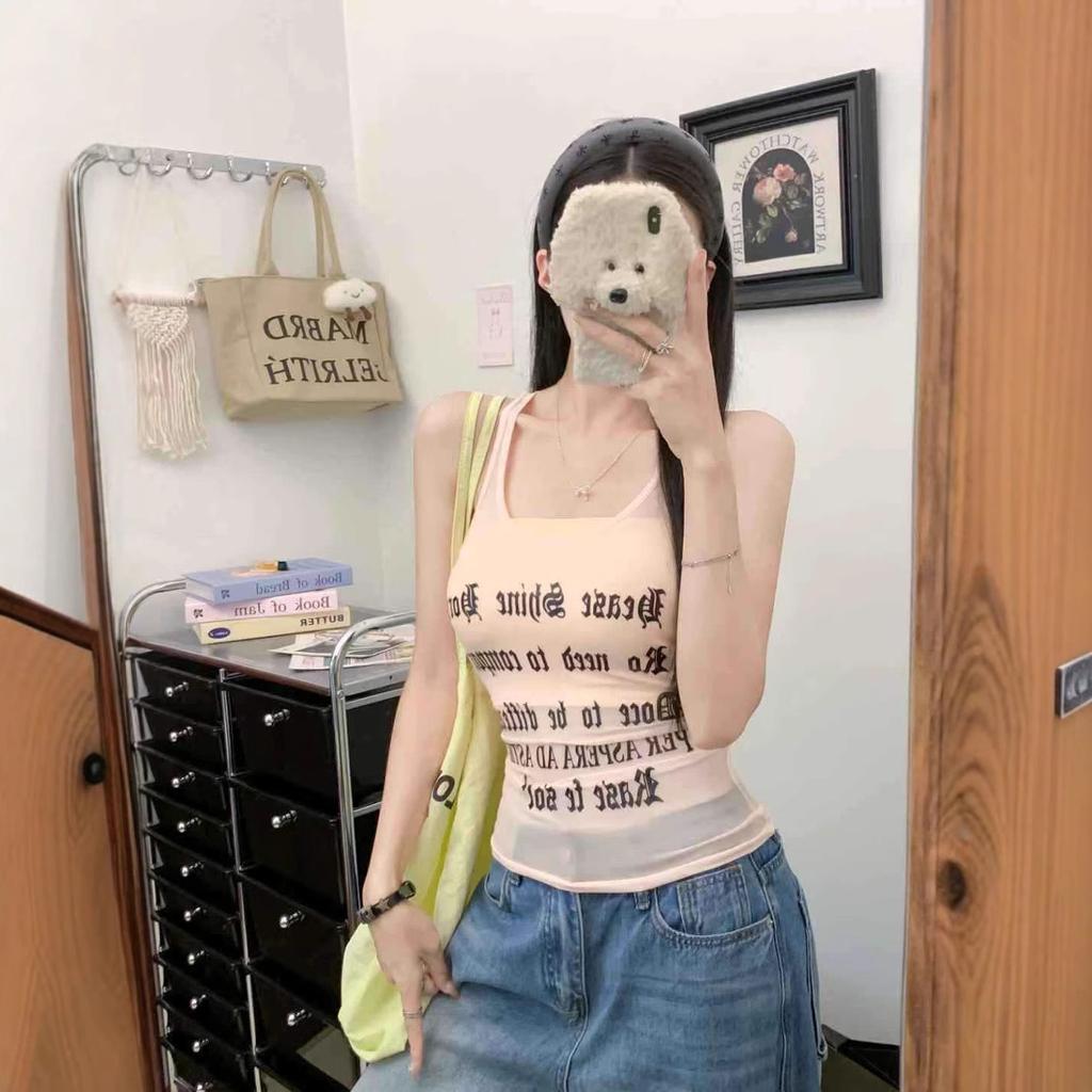 #Summer new letter printing I-shaped vest, thin and versatile Spice Girl perspective sexy top