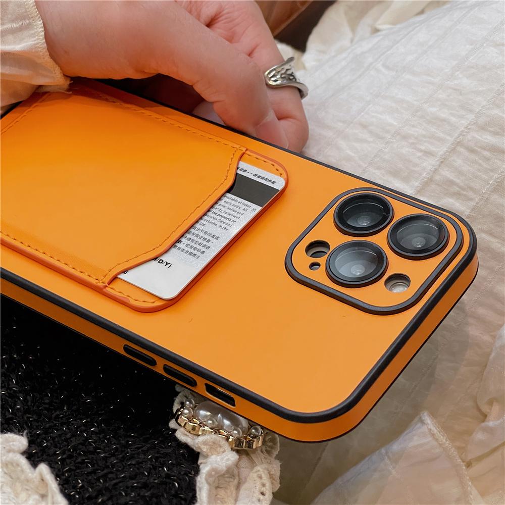 

Leather Wallet Card Holder Phone Case For iPhone 17 16 15 14 13 12 11 Pro Max Glass Lens Camera Protection Lambskin Cover For iPhone 12 ProMax