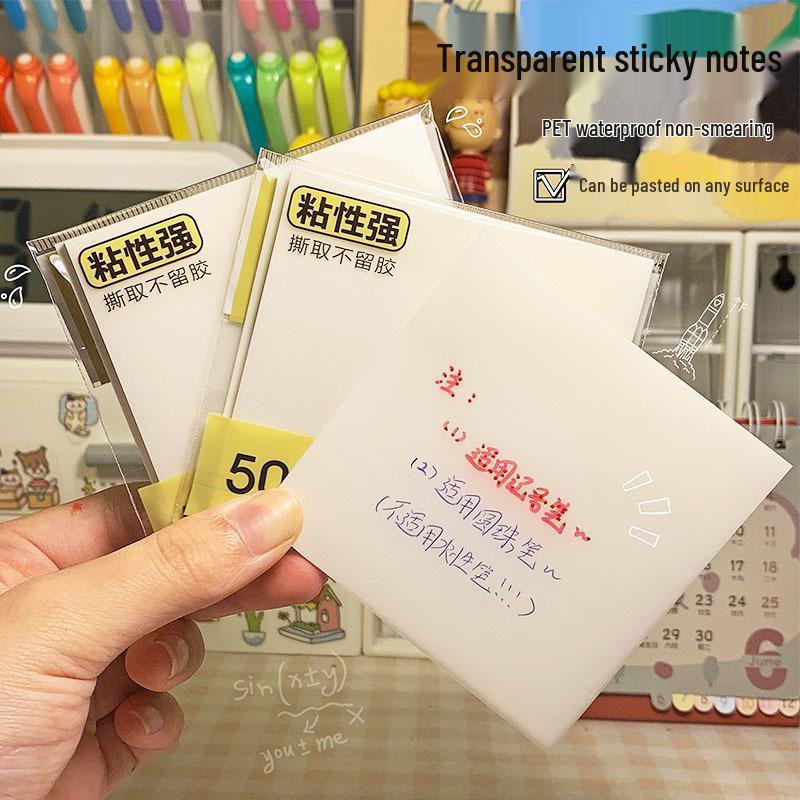 Waterproof Transparent Sticky Notes, Japanese and Korean Style, Writable for Students, Internet-Inspired Design.