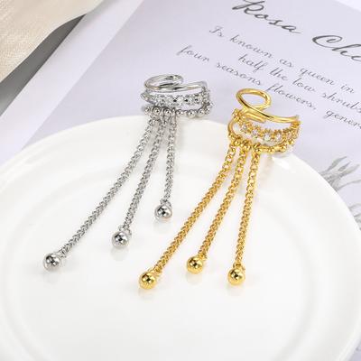 Korean Fashion Ear Clip Fake Piercing Tassel Earrings for Girls Women Silver Color Zircon No Ear Hole Cartilage Jewelry EF041