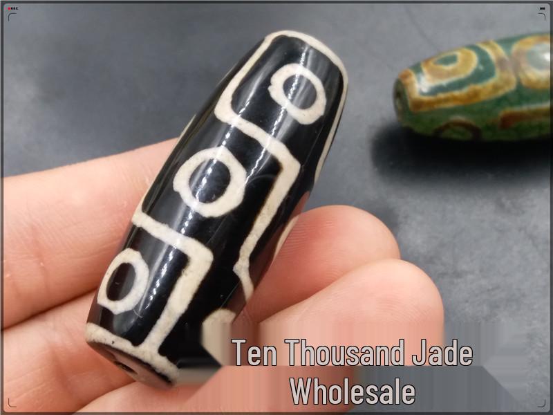 Nine-Eyed Tiger Stripe Agate Dzi Prayer Beads Approx. 53x20mm