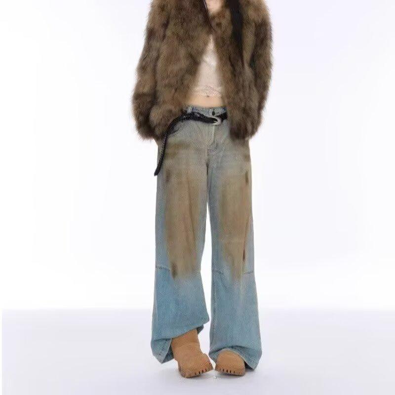 

Women s Retro Wide-Leg High-Street Washed Jeans M: 43-49 kg