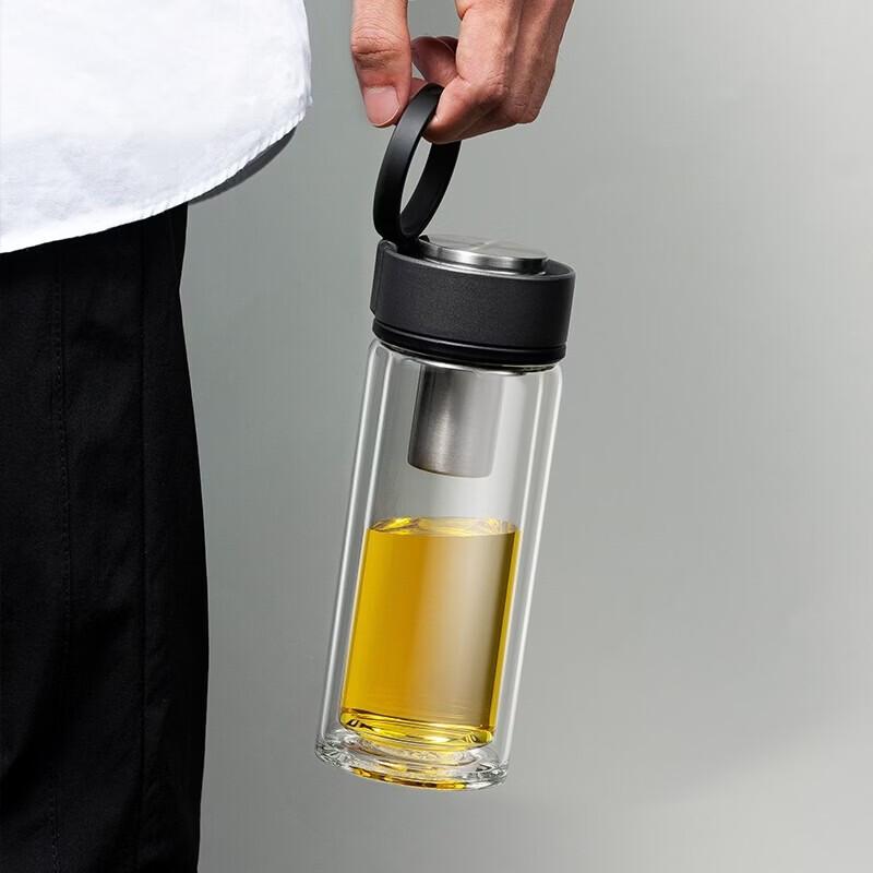 WANXIANG Double-Layer Glass Sports Water Bottle