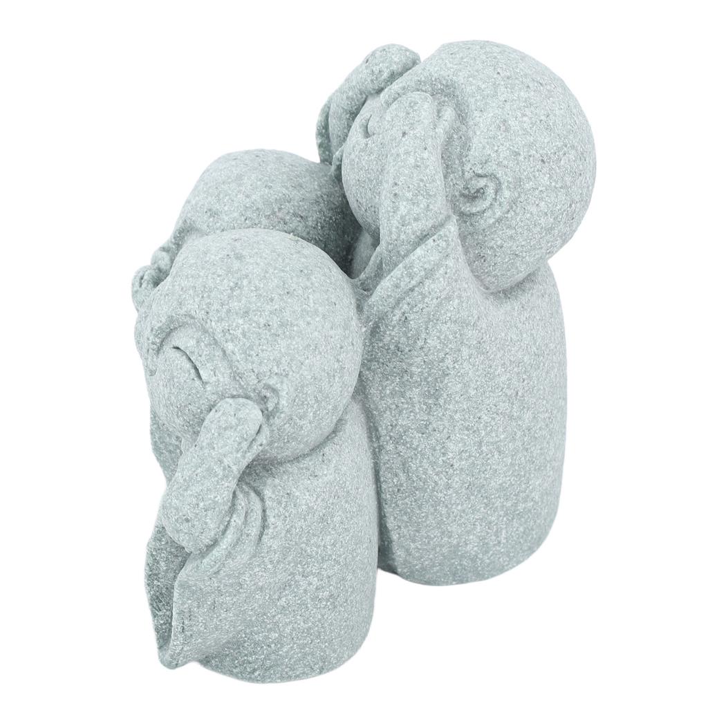 Monk Buddha Statue Chinese Green Sandstone Cute Buddha Figurine 3 Little Monks Ornament for Fish Aquarium Home Garden Decoration