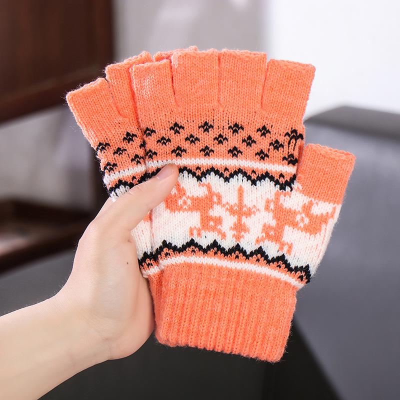Damen Halbfinger Wollhandschuhe - Rentierdesign für Herbst/Winter, Ideal für Büro, Schreiben oder Weihnachtsfeiern