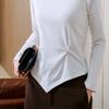 White Long-sleeved Shirt Women's New Women's Clothing with Exposed Collarbone Square Neck Bottoming Shirt with Irregular Hem and Inner Top.