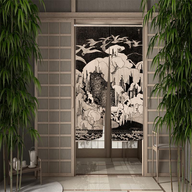 Japanischer Stil Türvorhang Panel Traditionelles Chinesisches Drachen Eule Tiger Gemälde Tür Tapisserie Raumteiler Vorhänge Für Küche