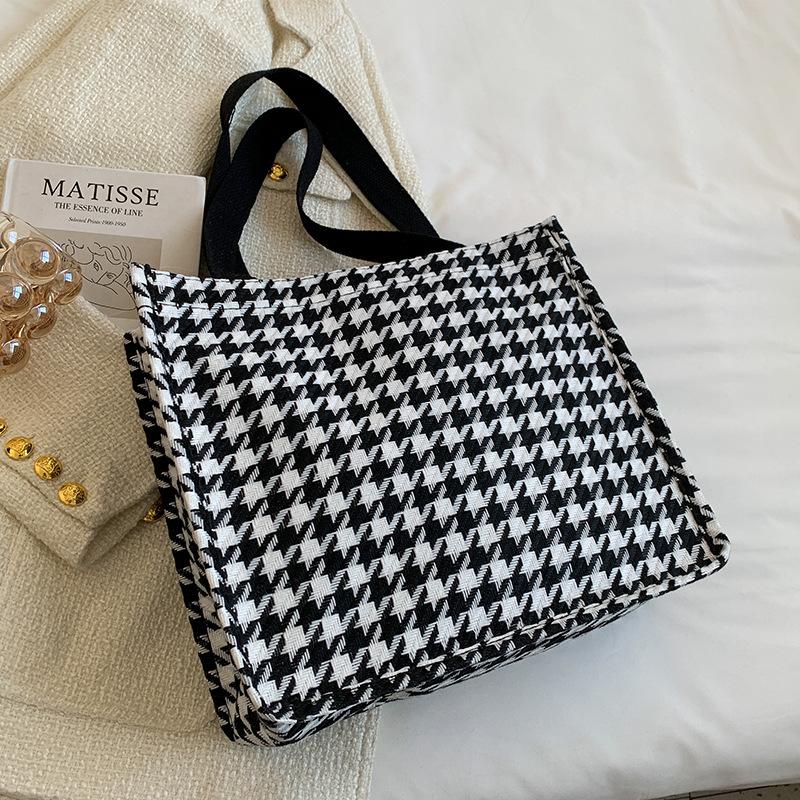 Large Capacity Houndstooth Bag for Women New Fashion Versatile Tote Bag for Women Ins Student Canvas Shoulder Bag